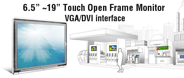odm open frame industrial monitor with vga/av/dvi/hdmi monitor